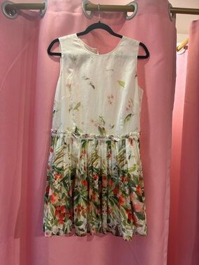 RED Valentino White Dress with Green & Pink Floral Skirt- Sz small